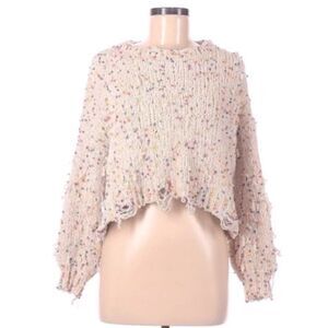 Entro Womens Sweater Cropped Knit Long Sleeve Rainbow Confetti Medium